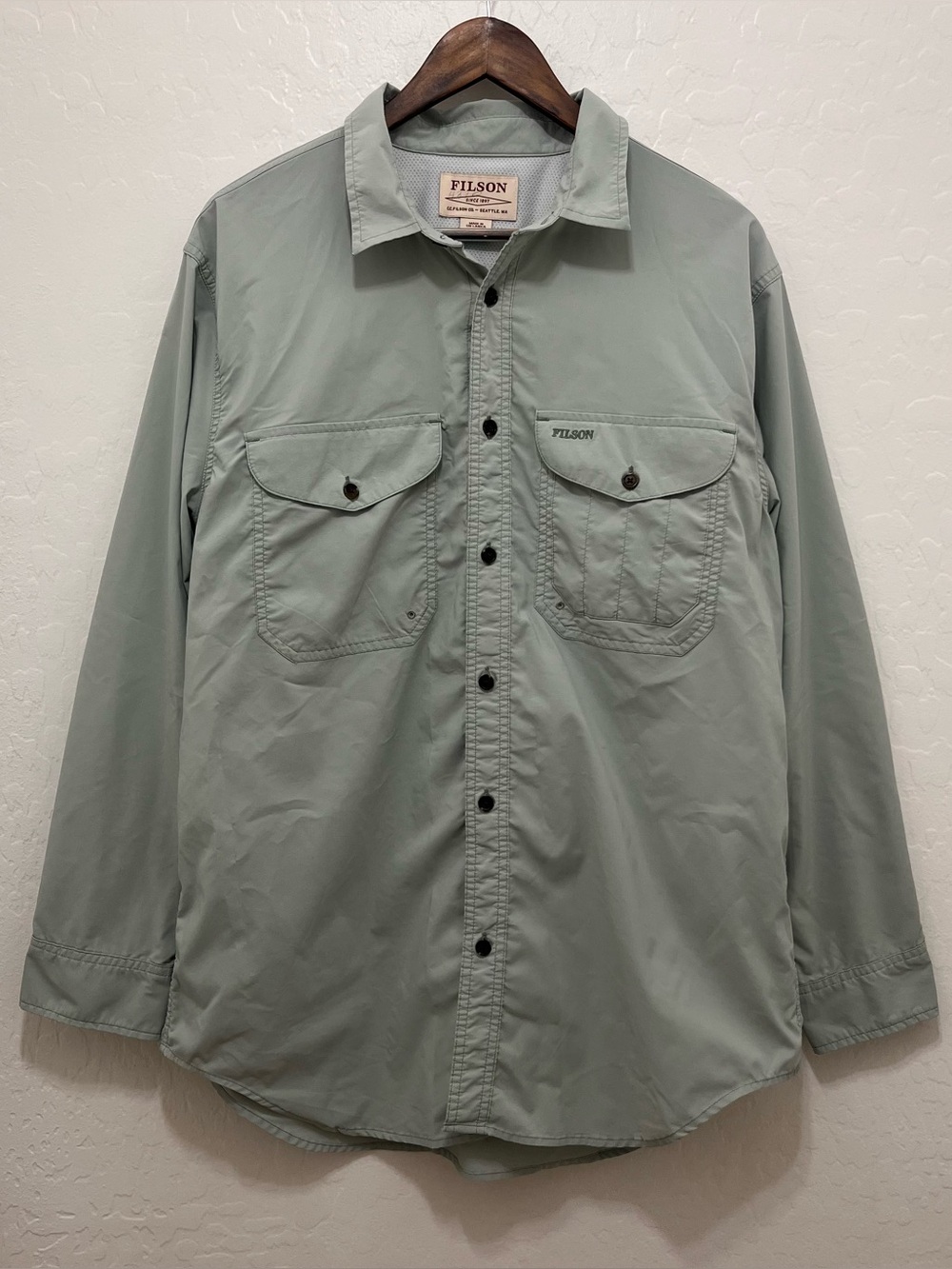 Filson Twin Lakes Sport Shirt L Flintstone Gray Green Long Sleeve
